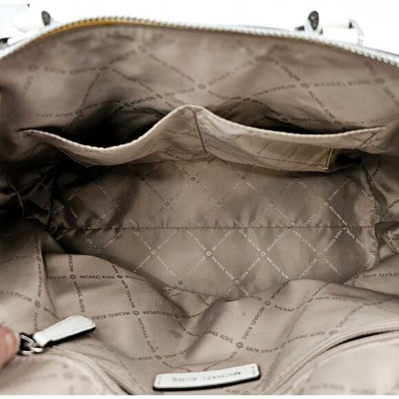 Michael Kors Ciara Large Optic White Leather Top Zip Satchel Crossbody Purse Bag - Picture 11 of 13